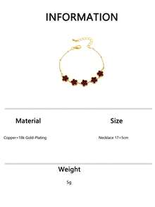 1pc Burgundy Five-Petal Flower Bracelet, Minimalist Elegant Design, Versatile For Daily Wear And Formal Occasions - Chain Bracelet - View 11