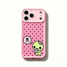 Y2k Kawaii Emo Zombie Phone Case |   Pink Black Polka Dot Skull Pattern Protective Cover, Soft Durable TPU Cover With Lens Protection. Compatible With 11-17 Pro Max &  , Cute Stylish Aesthetic Design, Perfect Gift Ideas For Her & Him. - 6 - Xem 11