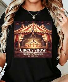 Camiseta gráfica "Ring Master" para mujer - Camiseta casual de cuello redondo con diseño de carpa de circo colorida, perfecta para primavera, verano y otoño, top de moda para el día a día, camiseta de moda para el día a día. |   Top con Estampado Divertido | Ajuste cómodo, camisetas para mujer, camiseta gráfica clásica unisex perfecta para uso diario, camiseta casual de algodón para verano, suave, ligera y cómoda para el día a día, diseño casual elegante ideal para hombres y mujeres, camiseta de cuello redondo, camiseta deportiva, top, ropa de exterior, ropa de trabajo, ropa de oficina, vacaciones, graduación, camiseta casual, camiseta ajustada, camiseta con eslogan, camiseta con cita, camiseta gráfica minimalista, camiseta gráfica divertida, fiesta en la playa, surf, picnic, regalo, ropa para el aeropuerto, primavera, verano, otoño, invierno, todas las estaciones. - Negro 2 - Ver 7