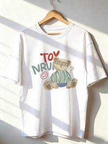 Cute And Youthful Short-Sleeve T-Shirt, A  Short-Sleeve T-Shirt For Spring And Summer 2026, Made In Mexico, 180 Grams. Cartoon Print, Couple Design, Suitable For Indoor Or Outdoor Wear. Crew Neck, Unisex, Ideal For The Office And Leisure. One-Pack. - WH-P631577SLNDXZGY424 - 查看 3