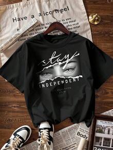 Short-Sleeve T-Shirt With Inspirational Text And Grunge Print,  Short-Sleeve T-Shirt For Spring And Summer 2026, Made In Mexico, 180 Grams. Cartoon Print, Couple Design, Suitable For Indoor Or Outdoor Wear. Crew Neck, Unisex, Ideal For Office And Leisure. One-Pack. - BK-P631577SLNDXZGY415 - 查看 4