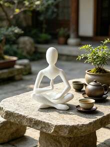 白色抽象瑜伽雕像，现代冥想雕塑，宁静禅意家居装饰，瑜伽爱好者的理想礼物 - A - 查看 5