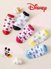 Disney 10/5/1雙迪士尼襪子，趣味個性化卡通可愛蝴蝶結印花迪士尼圖案，運動襪，四季皆宜，歐美尺寸，舒適透氣質感佳，適合日常穿著，耐穿，多彩百搭，不悶熱，多色兒童襪，開學季必備禮物 - 彩色 - 查看 9