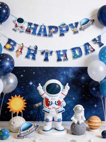 1 Set Space Astronaut Theme Birthday Party Decorations, Including Happy Birthday Banner, Space Astronaut Bunting, Birthday Party Backdrop Decoration Banner, Space Theme Hanging Decorations, Home Decor, Birthday Wall Decorations, Astronaut Birthday Party Supplies, Birthday Party Supplies, Birthday Gifts - Astronaut - View 7