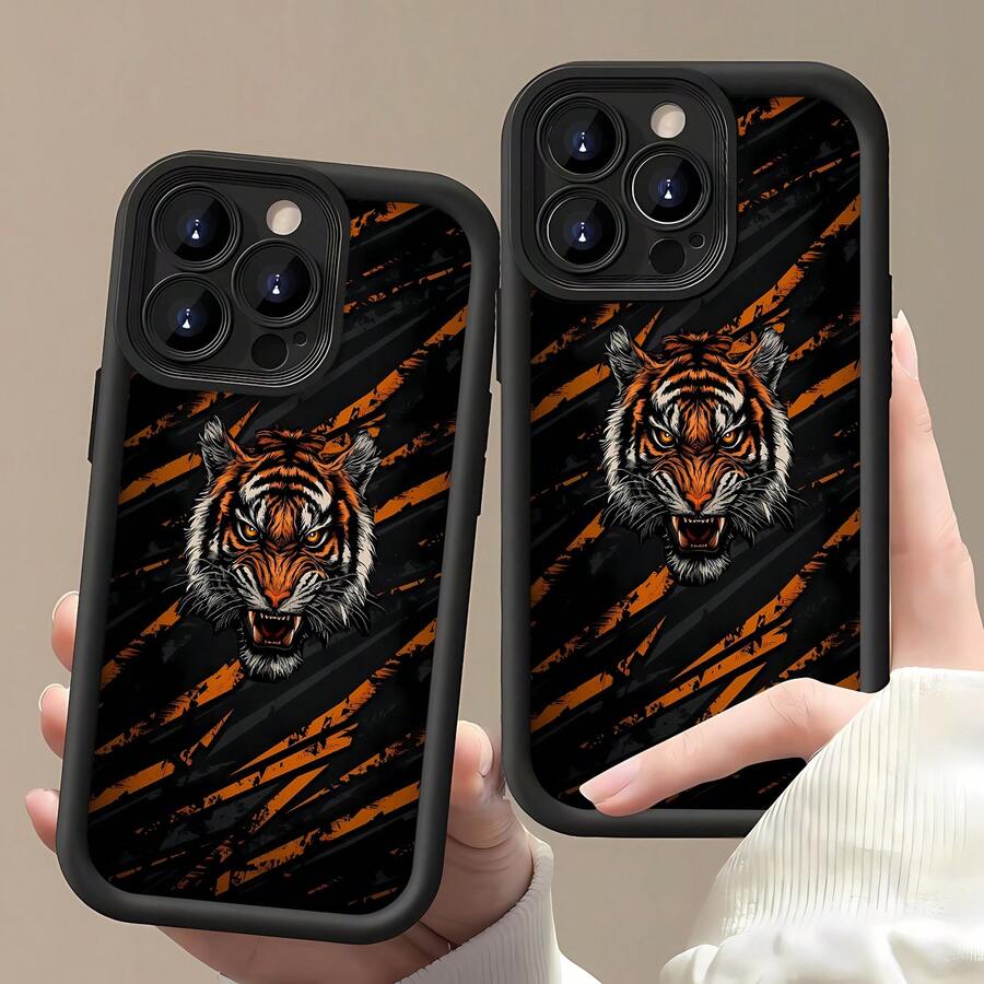 Diseño agresivo de tigre naranja y negrofunda de teléfono Fundas compatibles con ,Apple,VIVO,OPPO,,, y Honor.Fabricadas en silicona TPU,ofrecen protección contra golpes y caídas.regalos para mamá - Negro - Ver 1