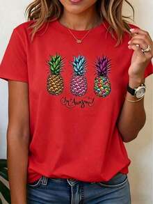 GiftGiftGraphic TeesCamiseta de mujer con estampado de piña tropical - Camiseta hawaiana divertida con texto 'Soy increíble' - Camiseta ligera de verano para playa, fiestas y atuendos casuales - Camisa blanca con piñas coloridas - Blusa de cuello redondo fácil de cuidar, ropa de fiesta de playa, camiseta gráfica juguetona, ajuste cómodo, ropa de vacaciones, diseño de dibujos animados, material transpirable, blusa de manga corta, mujerCottnoSoftSoft - Rojo - Ver 6