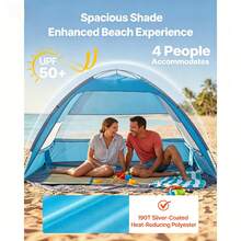 Beach Tent Sun Shelter For 4 Person, UPF 50+ Protection, Portable Sun Shade Canopy With Carrying Bag & Sand Pockets, Lightweight And Easy Setup Beach Umbrella For Camping Fishing Outdoor Picnic - for 4 Person, Sand Pockets - 查看 2