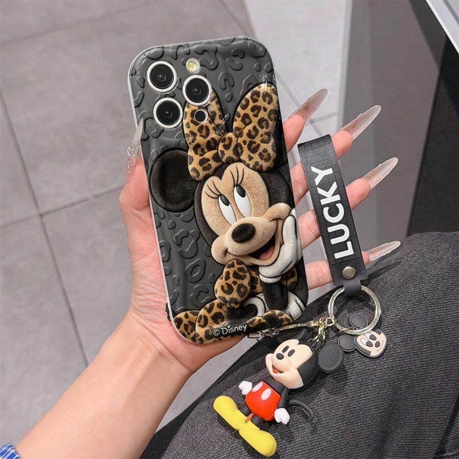 Disney Mickey Mouse Clubhouse Phone Case : 3D Fluffy Pattern Border Protector Phone Soft Phone Case With A Free Cute Mickey Bracelet Chain Lanyard, Mickey, Minnie, Goofy, Donald Duck, Daisy Duck, Pluto, For Apple 17 Promax 17 Pro 16 15 14 13 12 11 Pro Max XS Max X XR Soft Cover Summer Phone Case - White - View 1