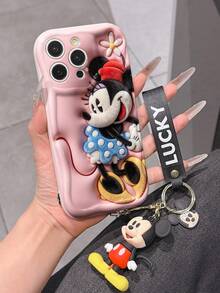 Disney Mickey Mouse Clubhouse Phone Case : 3D Fluffy Pattern Border Protector Phone Soft Phone Case With A Free Cute Mickey Bracelet Chain Lanyard, Mickey, Minnie, Goofy, Donald Duck, Daisy Duck, Pluto, For Apple 17 Promax 17 Pro 16 15 14 13 12 11 Pro Max XS Max X XR Soft Cover Summer Phone Case - 白色 - 查看 5