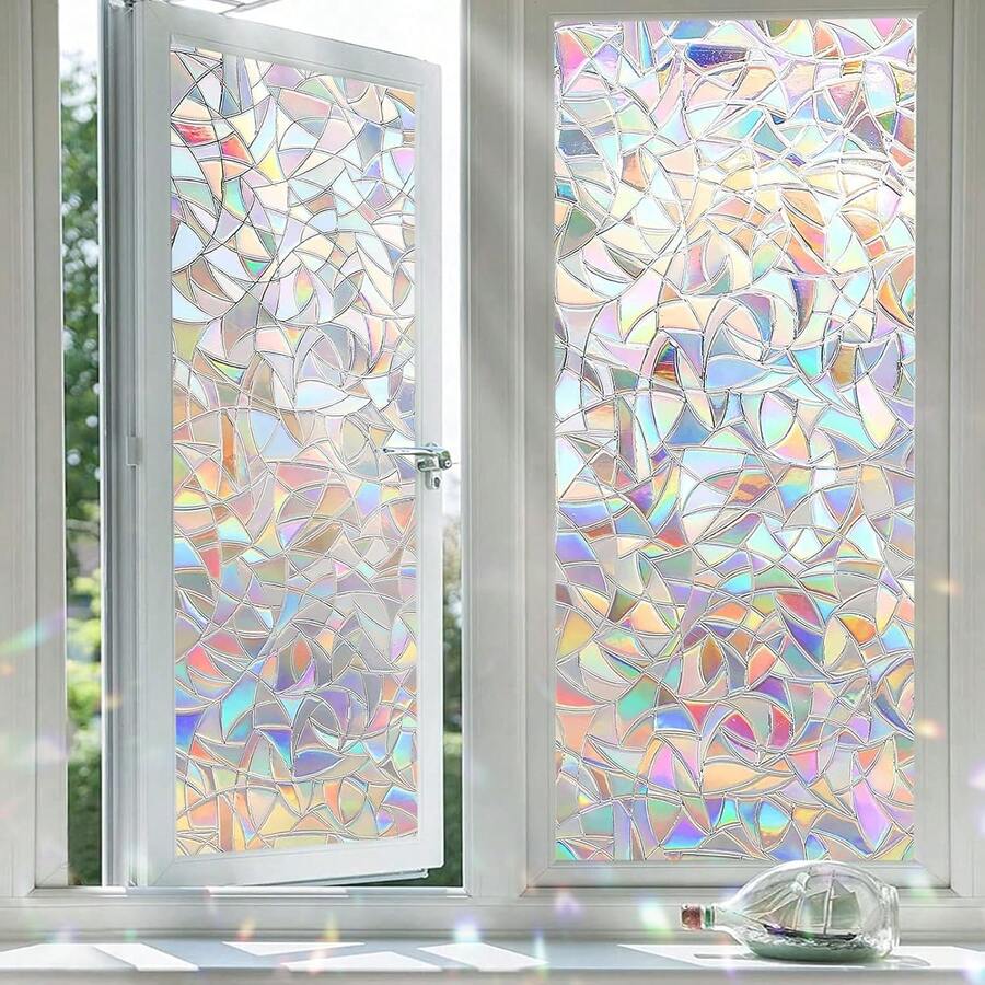 Rainbow Prism Pattern Window Privacy Film, Reusable PVC Electrostatic Adsorption Window Sticker, Decorates Your Home And Glass - UV Protection, No Adhesive Required. - Color Lens - View 1