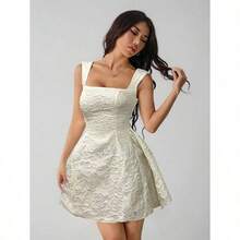PETITE Women's Sleeveless Solid Color White Summer Midi Dress, Simple & Casual For Everyday Wear,Rave Outfits Festival,Summer Dresses For Women,White Dresses For Women - 杏色 - 查看 7