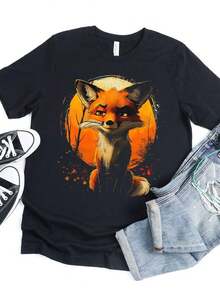 SunS1et Fox T1S1Hirt UniS1ex Cotton T1EE, Fox Lover Gift. - Negro - Ver 2