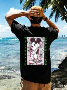 Men's Disney Graffiti Mickey Mouse Tee, Urban Style Print, Casual Fit, Vintage Street Vibe. - màu đen - Xem 2
