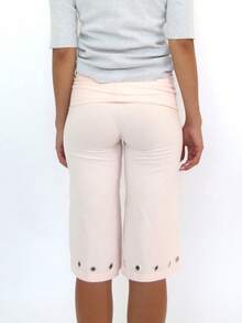 Women Shorts, Summer Elastic Waist Solid Eyelets Casual Shorts Streetwear for Daily - Rosa - Ver 5