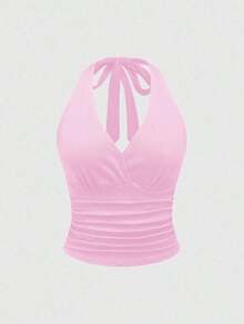 Punk Parte superior con estampado de leopardo y cuello de halter para mujer, escuela - Rosa - Ver 1