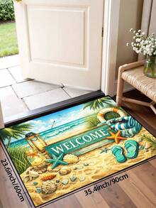 1pc Summer Beach Starfish & Shell "Welcome" Pattern Doormat, Farmhouse Style Washable Polyester Fiber Mat, Suitable For Living Room, Kitchen, Bedroom, Entryway, Home Decor, Room Decor, All Seasons - 1PC - View 10