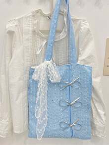 1個粉色花卉蕾絲肩背托特包，大容量可裝筆電、化妝品、耳機、衛生棉及小物品，時尚休閒風格 - 彩色 - 查看 12
