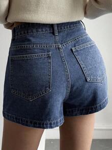 Shorts vaqueros casuales y versátiles con bolsillos para mujer - Azul - Ver 2