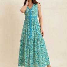 Long Sleeveless Casual Vacation Dress With Lace Collar, Suitable For Bohemian, Beach, Tropical Resort Occasions, New Year Party Outfit White Summer Elegant - Azul - Ver 1