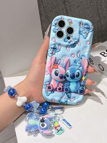 Disney Has Authorized, Phone Case - Chain Set, The Stitch Lilo & Stitch 3D Phone Case Plus A Silicone 3D Stitch Bracelet With Metallic Ring Removable Bracelet, Stitch And Angel Pattern, Compatible With Iphone17/16/15/14/13/12/11/XS/XR/X Plus Pro Max, A Stylish Cartoon Phone Case, The Perfect Gift Choice, Phone Protection, Durable Phone Cover, Great Gift For Friends And Family. - 白色 - 查看 4