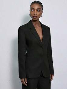 Conjunto de traje verde oliva, artesanía de confección exquisita, estilo de moda minimalista, adecuado para el lugar de trabajo, negocios y ocasiones formales, diseño de cuello de traje clásico, cierre de una hilera, chaqueta de traje de corte slim combinada con pantalones rectos de cintura alta, tela suave y texturizada, puede ser mezcla de lana o mezcla de poliéster, Palabras clave: Traje verde oliva, conjunto para el lugar de trabajo, traje de negocios, traje slim, pantalones de cintura alta, pantalones rectos, moda minimalista, conjunto de traje de mujer, traje de primavera y otoño. - Negro - Ver 4