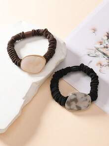 2pcs/Set Women Marble Pattern Rhinestone Decorated Hair Scrunchies, Minimalist Versatile Hair Accessories Elastic Hair Ties - Multicolor - View 2