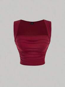 MOD Conjunto de 4 piezas de top de tirantes ajustado y fruncido de cuello cuadrado de varios colores para mujer. Top corto sin mangas en negro, burdeos, marrón y blanco. Elegante y romántico para vacaciones, fiestas, ceremonias, playa, salidas casuales, graduación, etc. Top de algodón elástico y suave. - Multicolor 2 - Ver 7