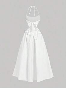 Vestido de verano con estampado floral elegante y lazo en la cintura para mujer - Blanco - Ver 2