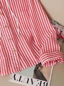 Camisa con capucha holgada con cordón de rayas azules y blancas para mujer, nueva para primavera/otoño - Rojo - Ver 5