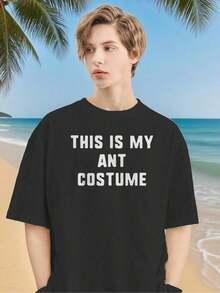 Funny Women's T-Shirt With The Phrase "This Is My Ant Costume" - Loose Fit, Casual Ant-Themed Outfit For Halloween, With Ant Patch, Comfortable All-Season T-Shirt, Ideal For Costume Parties And Casual Wear, Machine Washable (Adult) - 黑色 - 查看 8