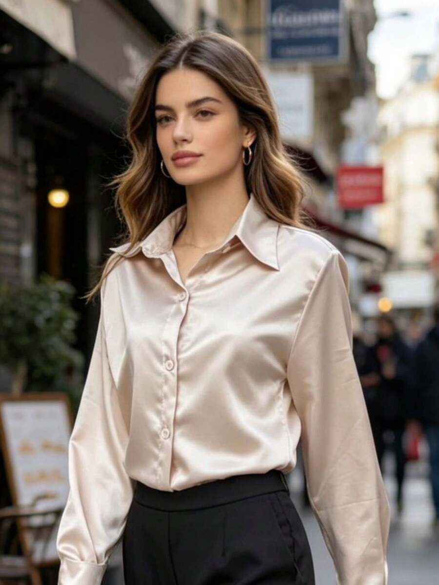 Women's Long-Sleeved Shirt - 香檳色 - 查看 1