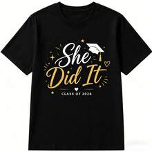 2026 Graduation T-Shirt "She Did It", Women's Cotton T-Shirt, Elegant Design For Graduation Party And Everyday Wear - Hitam - View 8