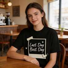 Women's Casual Cotton T-Shirt, "Last Day Best Day" Print, Ideal For Graduation Season, Graduation T-Shirt For Men And Women - 黑色 - 查看 1