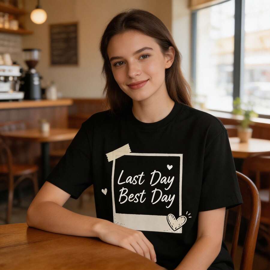 Women's Casual Cotton T-Shirt, "Last Day Best Day" Print, Ideal For Graduation Season, Graduation T-Shirt For Men And Women - 黑色 - 查看 1