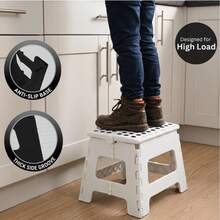 Ghế bậc thang gấp gọn chắc chắn cao 2,7 cm, chịu tải 150 kg, mặt trên chống trượt có tay cầm, ghế bậc thang gấp gọn tiện dụng cho người lớn trong phòng tắm, nhà bếp, sân vườn. - màu đen - Xem 5