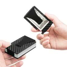 Billetera minimalista delgada para hombres, portacartas de metal bloqueador de bolsillo frontal, ligera, con clip para dinero, de fibra de carbono - Uno - Ver 5