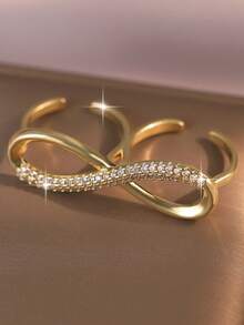 1pc Luxury Shape 8 Infinite Symbol Gold Plated Mitten Rings Funky Cubic Zirconia Openable Ring For Women Daily Decoration Copper Accessories Gift - 8 - View 1