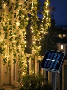 1pc Solar Powered Ivy Decorative Light String, 20/50/100 LED Fairy Lights, 393.7in/196.85in/39.37in Outdoor Artificial Ivy Lights, Suitable For Wedding, Party, Wall Decor, Hotel, Birthday, Solar Powered - Yellow - View 3