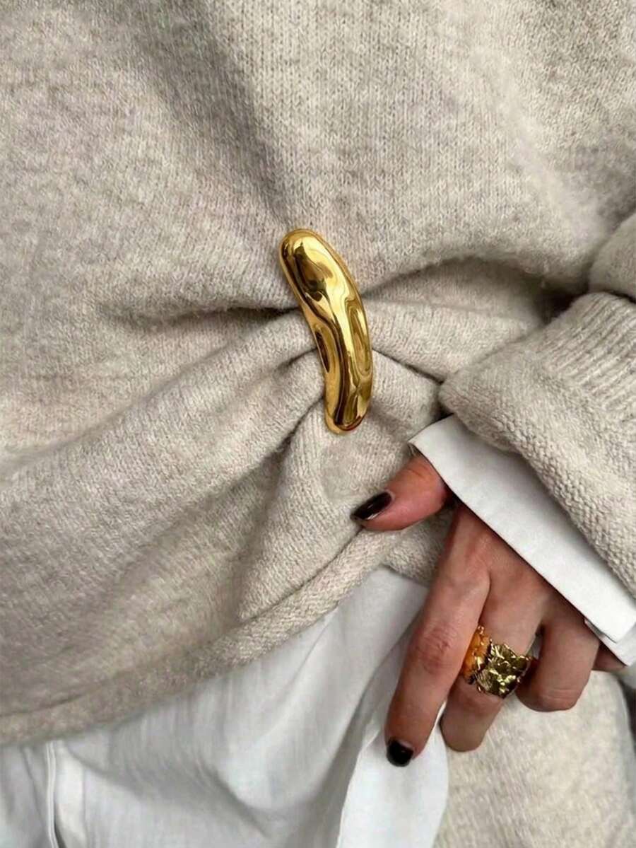 1件極簡亮面不對稱女款胸針,為洋裝與外套增添時尚感,凸顯腰線 - 金色 - 查看 1