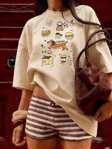 Cute And Relaxed Print Short-Sleeve T-Shirt, Fashionable Short-Sleeve T-Shirt For Spring And Summer 2026, Made In Mexico, 180 Grams. Cartoon Print, Couple Design, Suitable For Indoor Or Outdoor Wear. Crew Neck, Unisex, Ideal For Office And Leisure. One-Piece Pack. - APR-P631577SLNDXZGY444 - 查看 3