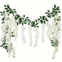 1/3 件 1.8 米人造紫藤花藤装饰，婚礼拱门装饰，白色仿真紫藤花环，派对花园家居桌面背景花卉装饰 - 白色 - 查看 4