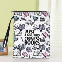1pc Waterproof Polyester Book Cover - Printed With Inspiring Quote "I'm Just A Girl Who Loves Books", With Extra Pocket And Smooth Zipper - Ideal For Book Lovers, Librarians, Teachers, And Back-To-School Graduates - Single Piece - View 1