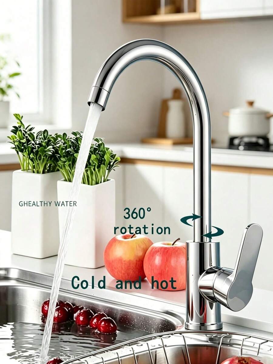 360° Swivel Kitchen Faucet, Modern Dual Control Cold & Hot Water Tap With Retractable Hose, Metal And Plastic Material, 360° Rotating Spout, Splash-Proof Design, Suitable For Kitchen Sink, Bathroom Vanity, And Utility Sink