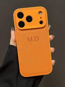 Personalized Luxury Crocodile Texture Foil Stamping Letter Imprint Faux Leather Phone Case, Customized Name All-Inclusive Protective Cover Stylish Phone Accessory, Minimalist Anti-Fingerprint Anti-Drop Anti-Shock Couple Phone Case Soft Shell - Chocolate Brown - View 6