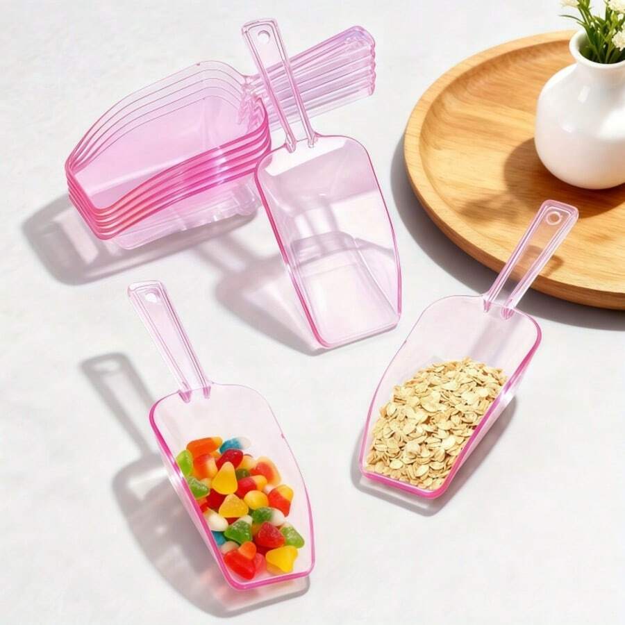 6 piezas de cucharillas de hielo de plástico rosa mini, diseño minimalista de pinzas para cubitos de hielo con orificio para colgar, conveniente para uso diario. Adecuado para ingredientes de repostería, manualidades, porciones de alimentos y talla grande, puede satisfacer la mayoría de sus necesidades diarias como azúcar, harina, alimentos enlatados, dulces, palomitas de maíz, cereales, granos de café, así como alimentos para perros y gatos y otros alimentos - Rosa - Ver 1