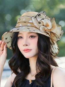 1 chiếc mũ nữ kiểu dáng mới năm 2025, màu trơn, họa tiết hoa lớn, chất liệu organza, kiểu dáng thanh lịch Anh Quốc, thích hợp cho kỳ nghỉ lễ hội. - MZ2636 - Xem 41