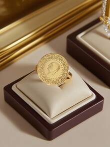 Herseygold 1 chiếc nhẫn đồng xu Ottoman có thể điều chỉnh, nhẫn biểu tượng Thổ Nhĩ Kỳ mạ vàng, trang sức lễ hội cưới hỏi Trung Đông Ả Rập dành cho phụ nữ - Vàng - Xem 2