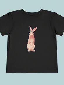 Toddler Bunny T1S1Hirt, Playful Rabbit Design, Summer Cotton T1EE - Negro - Ver 2