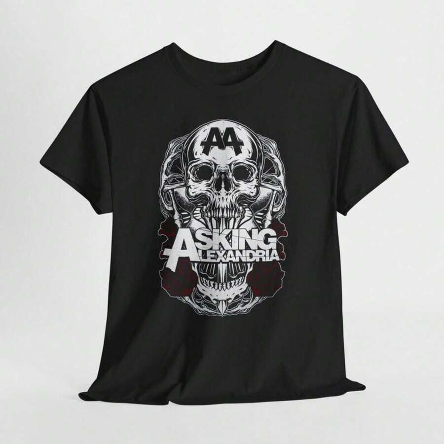 Asking Alexandria Skull Graphic T-Shirt R1OCk Band T1EE For Women Shirt 100% Cotton Unisex T-Shirt - Premium Casual Comfortable Fit T-Shirt - 黑色 - 查看 1