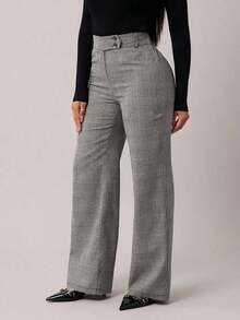 Pantalones rectos de tiro alto de color marrón de estilo minimalista y elegante para mujer, pantalones de traje marrones, pantalones de tiro alto, pantalones casuales sueltos, pantalones de pierna ancha, ropa de mujer de negocios casual, ropa de e - Blanco y Negro - Ver 3